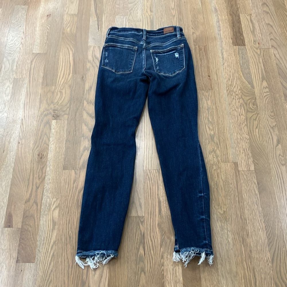 Judy Blue Women's Dark Wash Denim Distressed Cotton Straight Leg Ripped Jeans - Picture 2 of 12